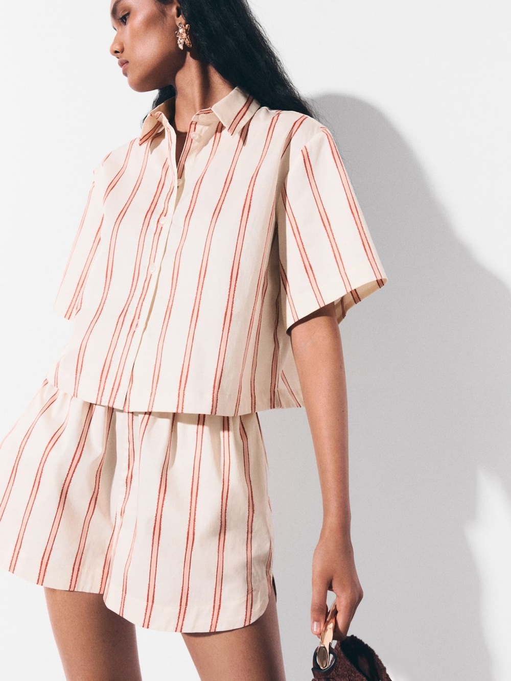 H&M Cream Shirt with Rust and Blush Stripes